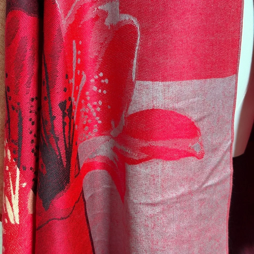 Floral Ombré Red and Pink Scarf Wrap Shawl-72’& 27’